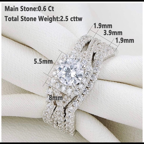 Sterling Silver Engagement Wedding Ring Set - Picture 2 of 4